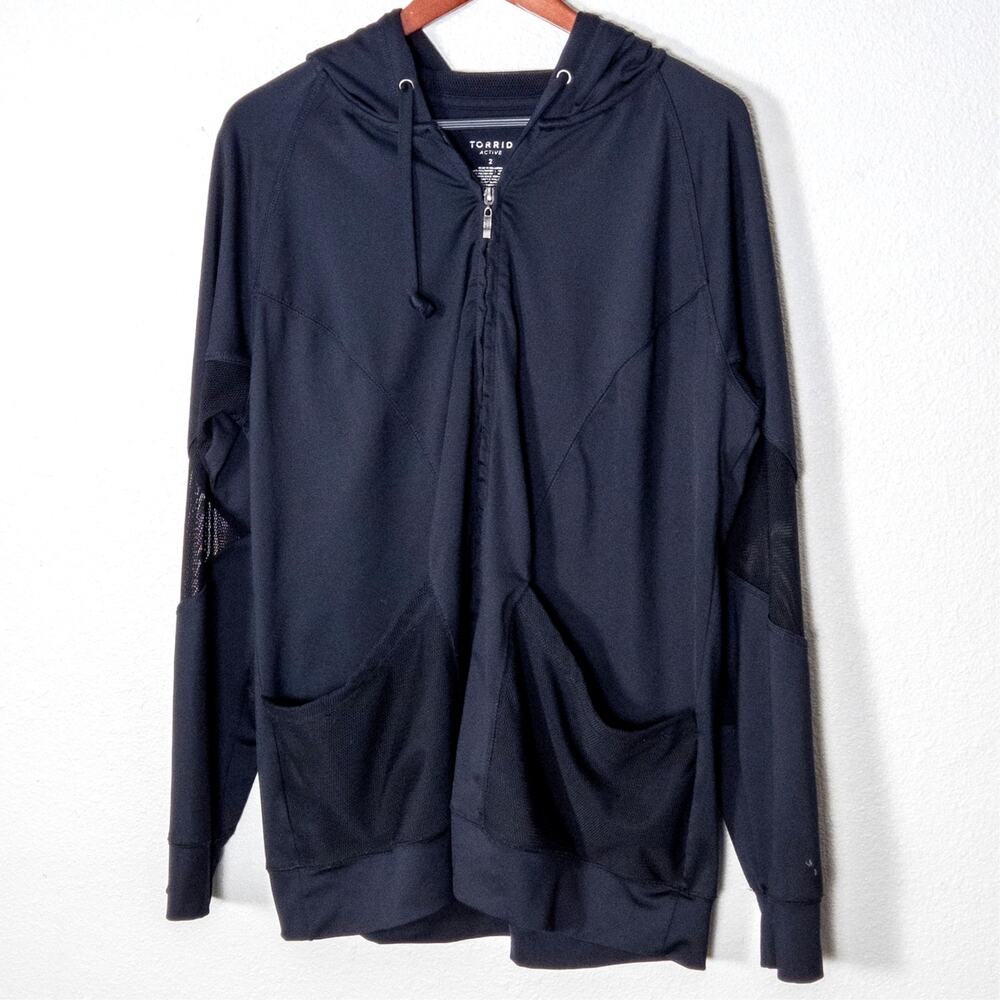 Torrid Active 2XL Black Gray Mesh Hoodie Gorpcore Athleisure Utility